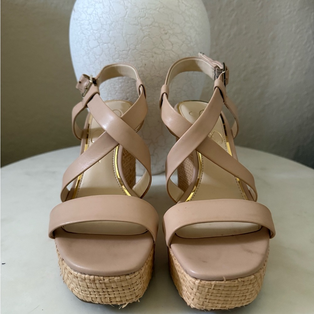 Jessica Simpson Tan Platform Sandals with Crisscross Straps